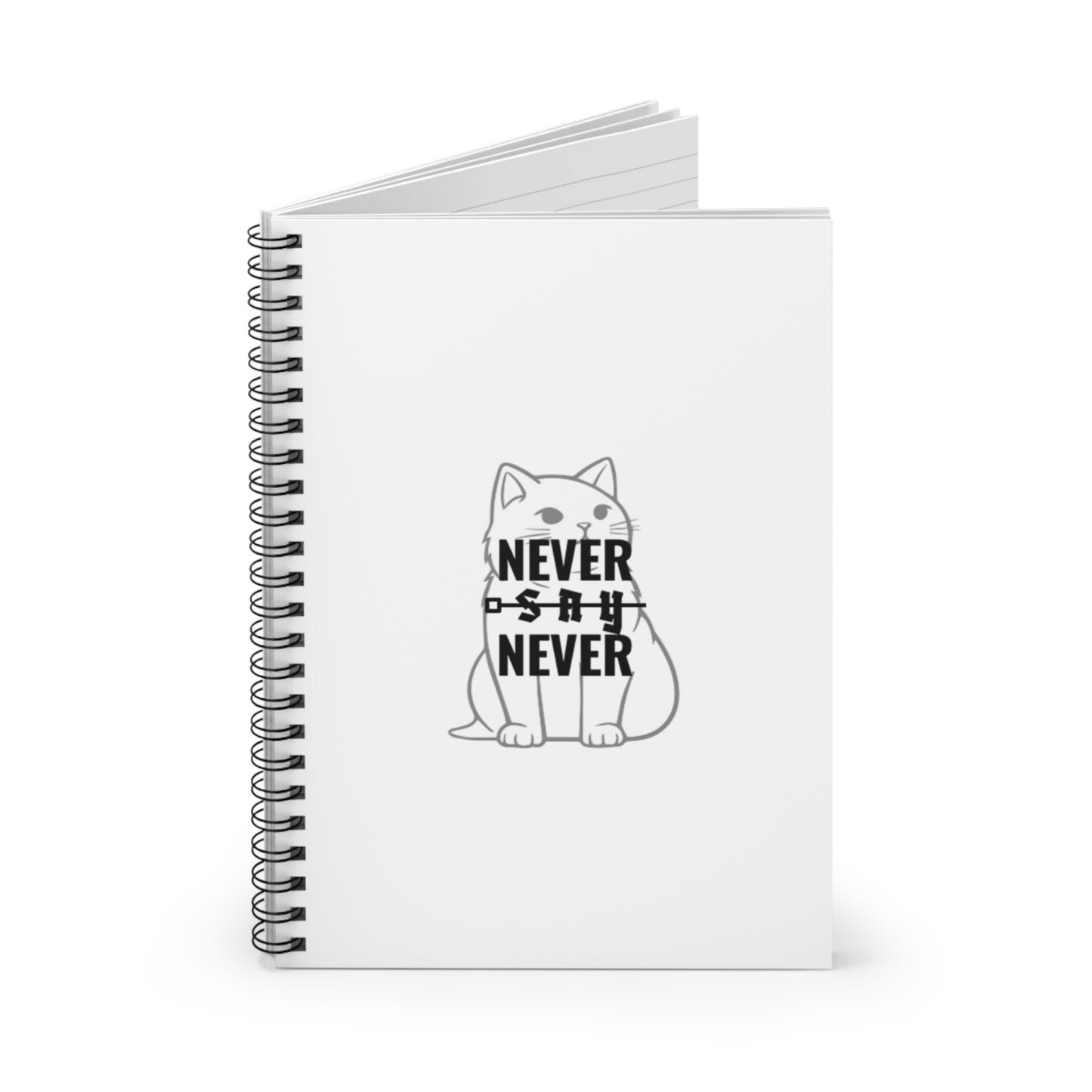 Inspirational Spiral Notebook - "Never Say Never" Cat Design