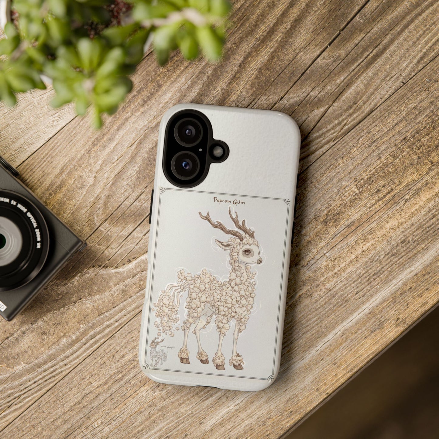 MOUMONS 001 Phone Case — Whimsical Popcorn Deer Illustration (Cute Animal Art)