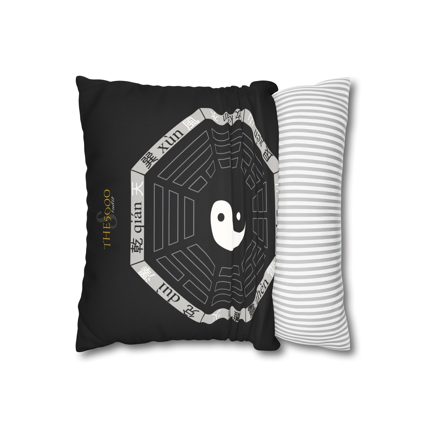 Zen-Inspired Faux Suede Pillowcase with Yin Yang Design X BaGua