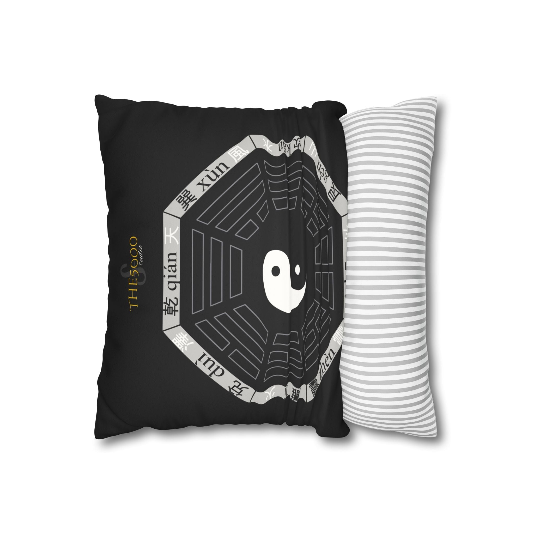 Zen-Inspired Faux Suede Pillowcase with Yin Yang Design X BaGua