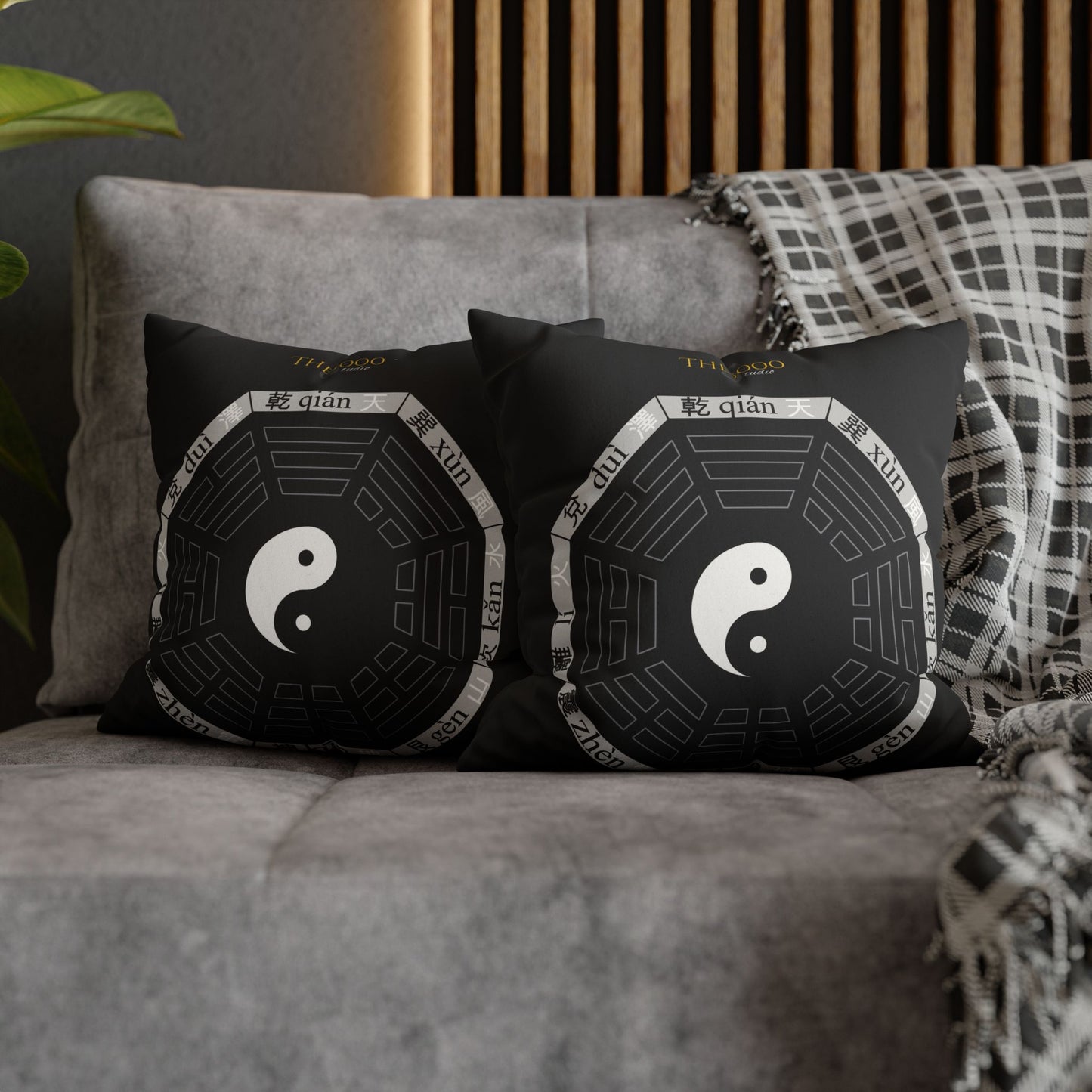 Zen-Inspired Faux Suede Pillowcase with Yin Yang Design X BaGua
