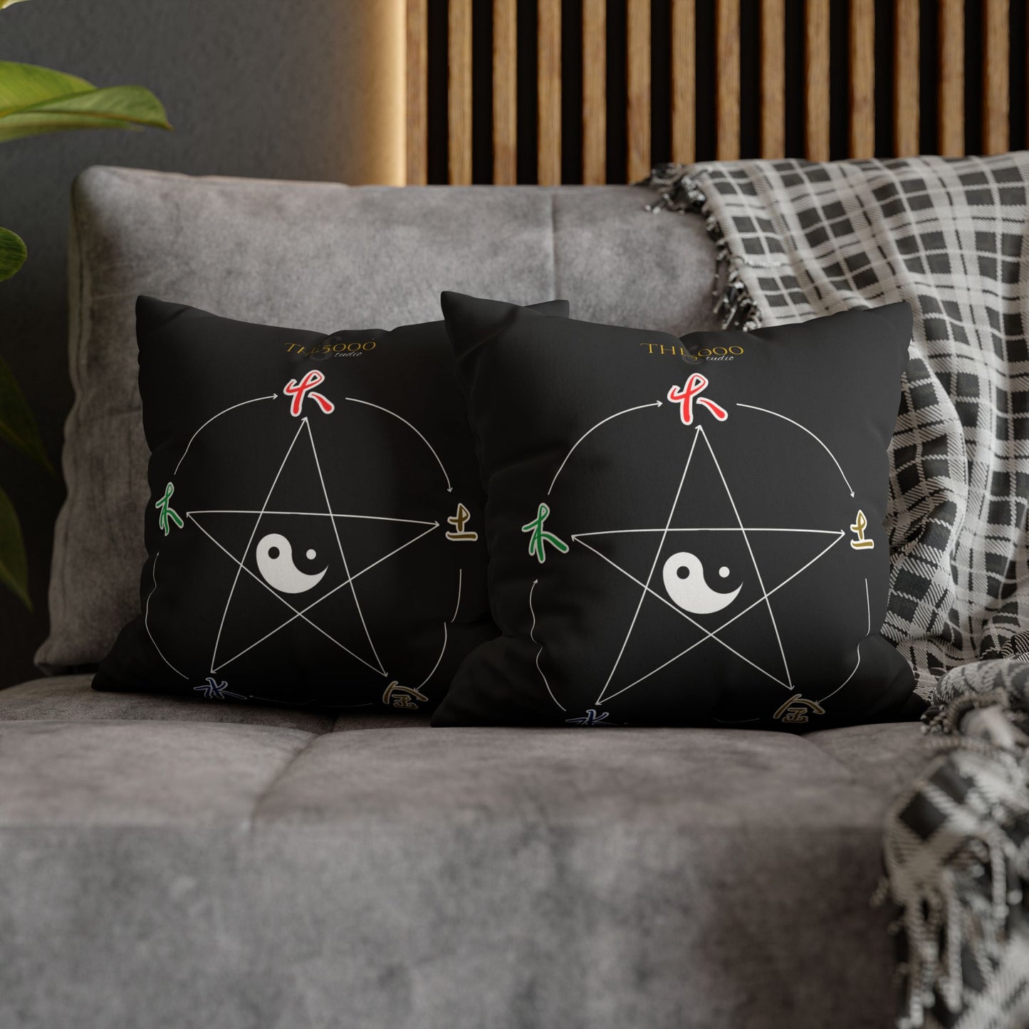 Zen-Inspired Faux Suede Pillowcase with Yin Yang Design X Five elements