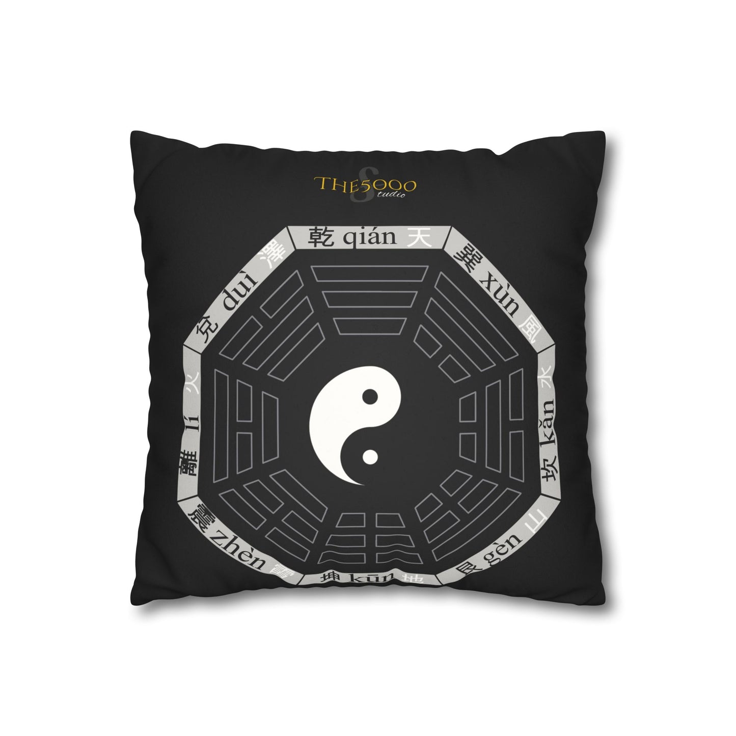 Zen-Inspired Faux Suede Pillowcase with Yin Yang Design X BaGua