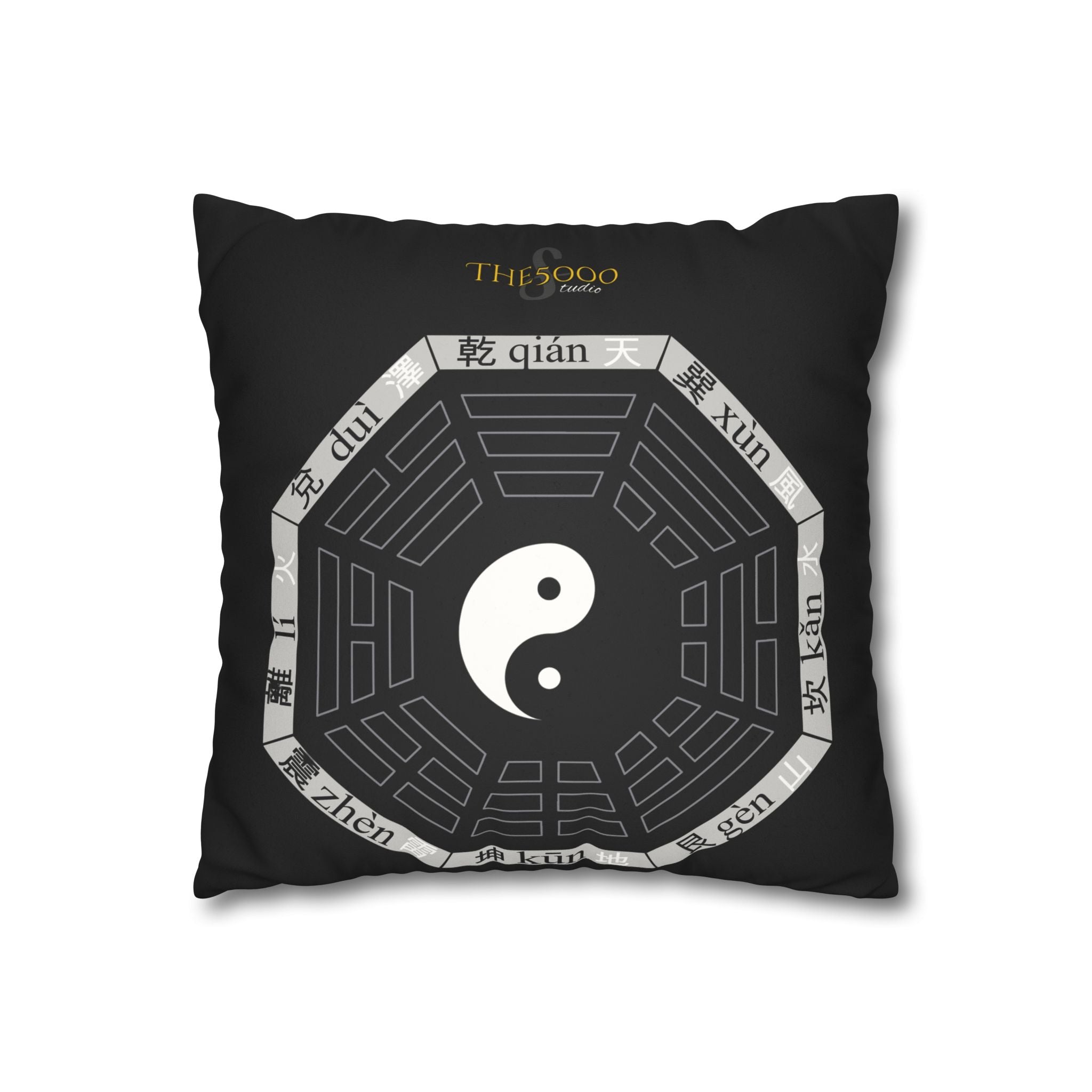 Zen-Inspired Faux Suede Pillowcase with Yin Yang Design X BaGua