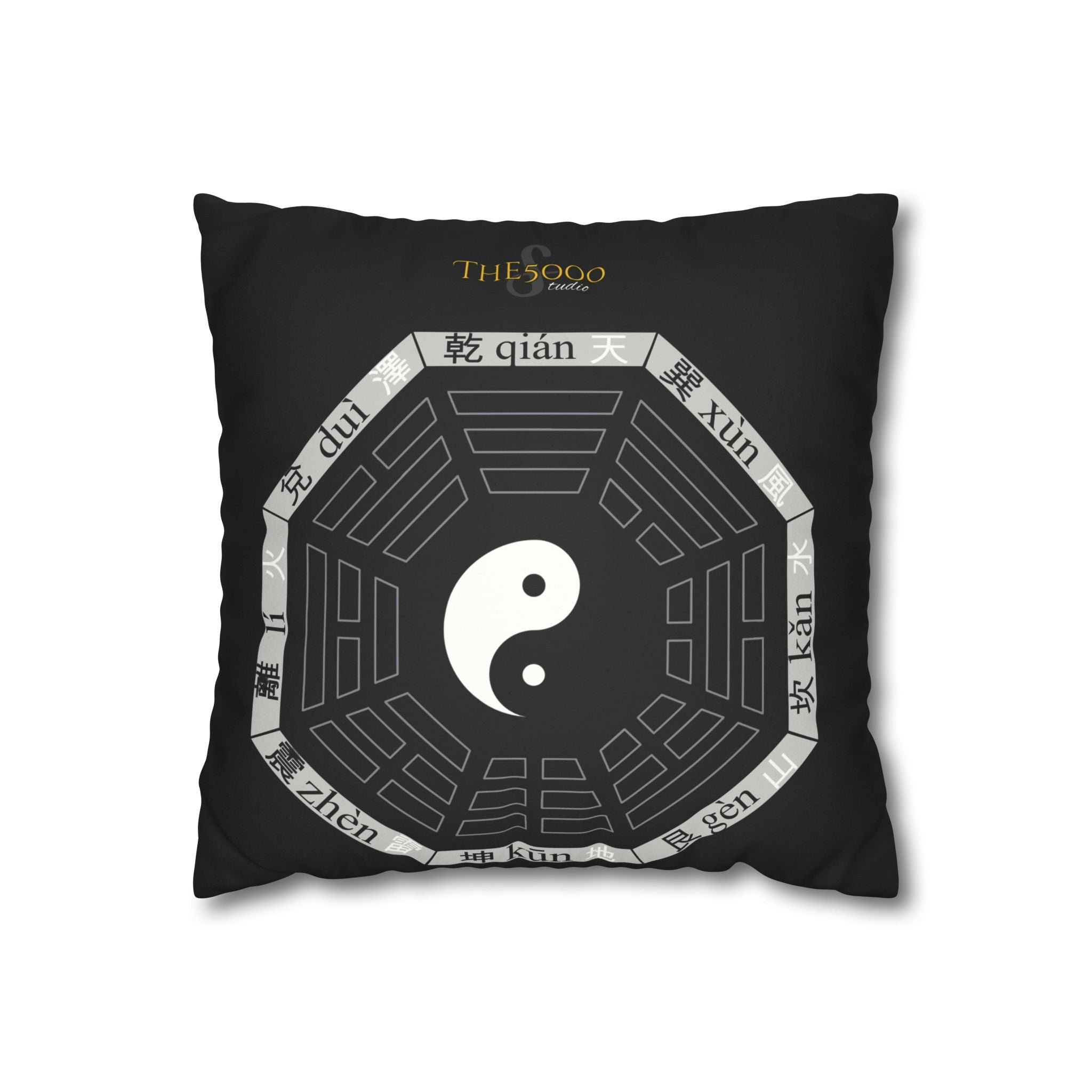 Zen-Inspired Faux Suede Pillowcase with Yin Yang Design X BaGua